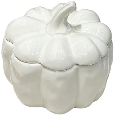 Pumpkin Small Ceramic Candy Jar, Snack/Dried Fruit/Nut Storage Bowl Candy Buffet Jar Porcelain Jewelry Trinket Box with Lid,White