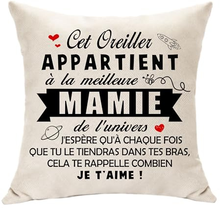 Hasodeo Mamie Cadeau Original Housse de Coussin - Idée Cadeau pour Mamie Grand-mère Anniversaire Baptême Fête des Grands-mères