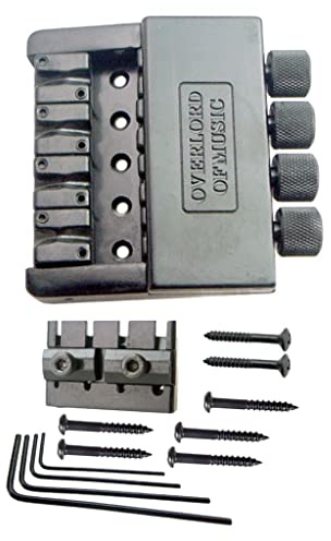 Headless Bass Bridge Saitenhalter Set mit Befestigungsschrauben, 4 Saiten E-Bass, Ersatz-Steg-Sattel-Set, schwarze Farbe mit mehreren Schraubenschlüsseln, perfektes Zubehör für Bass