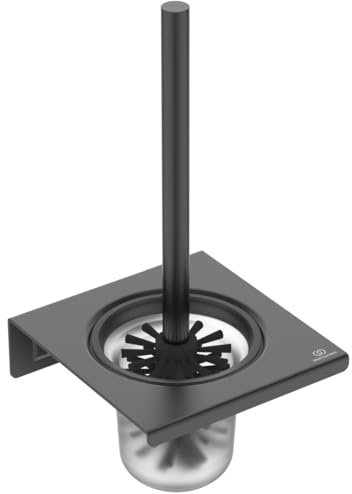 Ideal Standard Alu+ WC-Bürstengarnitur, hergestellt aus 100% recyceltem Aluminium, Behältnis zur erleichterten Reinigung herausnehmbar, Verdeckte Befestigung – Schwarz Matt (160x170x347 mm)