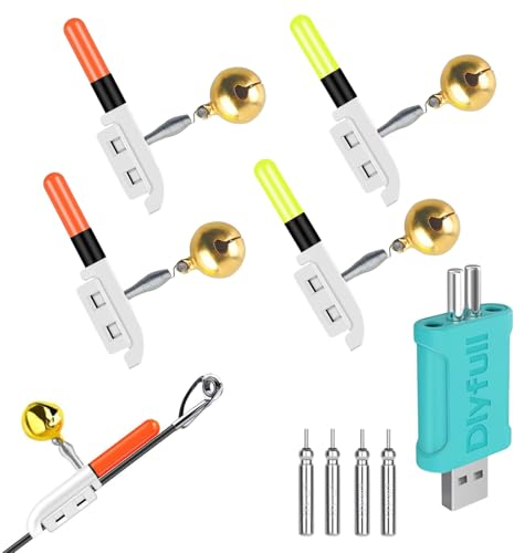 YdseozOA 4 piezas de luces de pesca con campana de alarma, indicador de picada LED impermeable para pesca, indicador de picada para pesca nocturna para caña de pescar, accesorio de equipo de pesca con