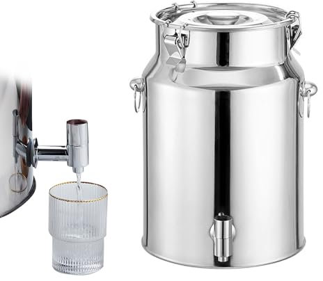 KELUNIS Bricco per Latte in Acciaio Inox con Rubinetto E Coperchio A Tenuta Serbatoio del Barile di Olio in Metallo per Latte con Coperchio Sigillato in Silicone E Maniglia,5L