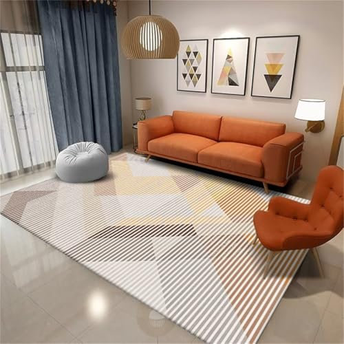 AITROMNI Teppichläufer Flur Auslegware Teppichboden Warme und Bequeme grau-gelbe Linie geometrische Dekoration schmutzabweisend Teppich Bodenbelag 160X270CM
