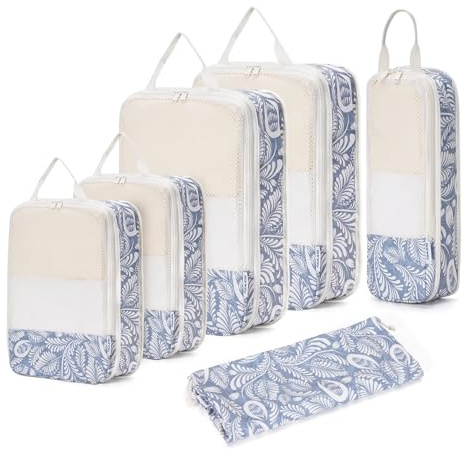Narwey 6 Teilige Koffer Organizer Set, Compression Packing Cubes Packwürfel | Kofferorganizer in Verschiedenen Größen, Platzsparend Packtaschen für Koffer, Packwürfel Rucksack Kompression, Reise Geschenk