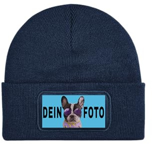 NIMAMA Personalisierte Mütze Beanie mit Foto Bedrucken Lassen - Wintermütze Strickmütze als Geschenk für Herren & Damen selbst gestalten - Werbeartikel mit eigenem Logo für Firmen & Vereine