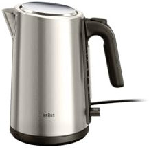 Braun Identity Collection WK5200BK, bollitore elettrico in acciaio inox, capacità 1,7 l, 2200 W, base girevole a 360°, indicatore del livello dell'acqua, avvolgicavo, spegnimento automatico, grigio