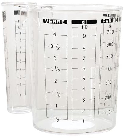 LILY COOK, KP0072, Verre doseur en Plastique Transparent, Ergonomique et précis pour mesurer liquides et Solides, Facile à Nettoyer, capacité 189 cl, Couleur Transparente
