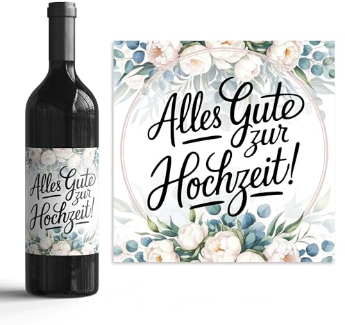 Ausgefallene Geschenk zur Hochzeit - Flaschenaufkleber 6er Set selbstklebend - Perfekt für Wein & Sektflaschen - Hochzeitsfeier (Pfingstrosen / 025, 10x10cm)