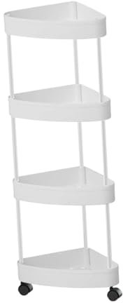 Gralara Estante de Esquina de Piso de pie de pie Estante de rodaje múltiples Gran Capacidad para baños Organizador de Ducha de Estante de Cocina, 4 Niveles Blancos