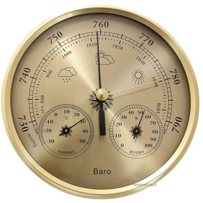 130mm Analog Weather Station - 3-in-1 Thermometer/Hygrometer/Barometer | Temperature, Humidity & Barometer Gauge, Precision Wall-Mounted, For Home/Office, No Batteries Needed