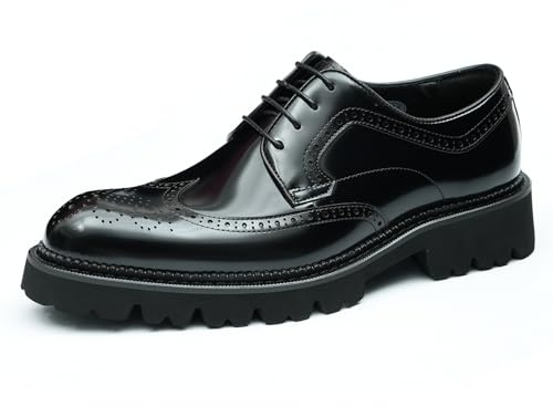Brogues in Pelle Vernice con Suola Spessa da Uomo Scarpe da Abito Stringate Formali,Nero,40