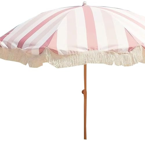JTPMYFT Ombrellone da Esterno con Borsa for Il Trasporto, ombrellone da Spiaggia con Nappe, con palo in Legno e inclinazione a Bottone, Adatto for Giardino e Prato.