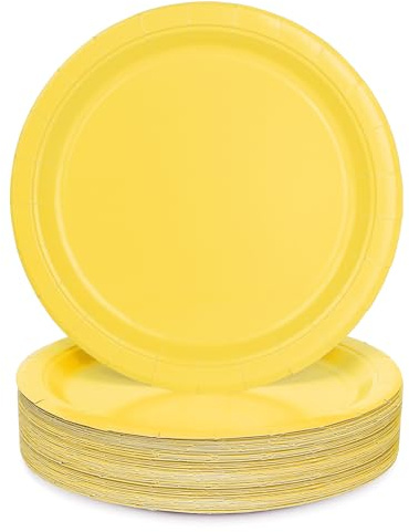 PARTY GO 50PC Gelb Pappteller 23cm Partyteller Partygeschirr Einweg | Pappteller für den täglichen Gebrauch, Partys, Geburtstage, Hochzeiten & Jubiläen Auslaufsicher