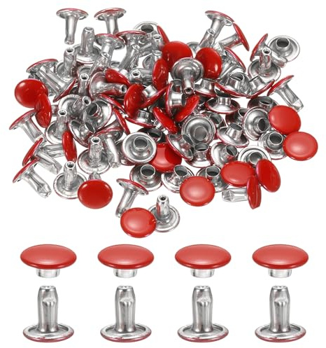 QUARKZMAN 120Set Cuir Rivets, 8mm Double Capuchon Rivet Tubulaire Métal Clous Réparations Décoration Artisanat Accessoires pour Décorer Cuir Artisanat Ceinture Sac Chaussures, Rouge