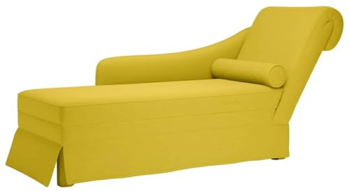 Teenpull Chaiselongue mit Nackenrolle, rechter Armlehne, gelb, Samtbezug, für Wohnzimmer, Schlafzimmer, Leseecke, bequemes Entspannen