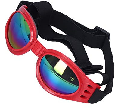 LUCKDANO Hundegläser, Hundebrille Hunde Sonnenbrille Haustiergläser Augenkleidung mit Verstellbarem Riemen Sommerfaltbares Haustier Sonnenbrille für Kleine Mittelgroße und Große Hunde (Rot)