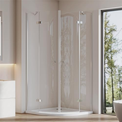 Cozynest Duschkabine 80x80x185cm Runddusche Duschabtrennung Viertelkreis | 6mm ESG-Sicherheitsglas,Hebe-Senk-Mechanismus,Rahmenlos