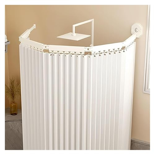 Set di aste per tenda da doccia pieghevoli, ad angolo, retrattile, impermeabile, portatile, per spogliatoio, installazione senza trapano, per bagno, finestra, negozio di abbigliamento (bianco 3 volte)
