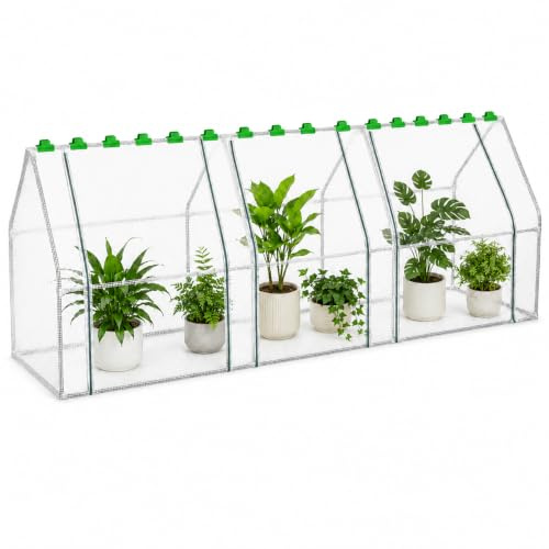 Mini serra 270 x 90 x 90 cm con 3 ante a rotelle, pellicola in polietilene, telaio in metallo, serre da giardino Steepletop per balconi, terrazze, verdura, angurie, patate dolci