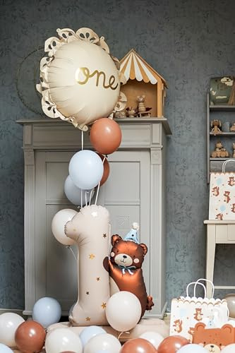 Schiggeria 1. Geburtstag Ballon-Set, Teddy Bär Folienballon mit Zahl 1, Blau-Gold-Braun-Weiß Luftballons, selbstehender Ballon Zahl 1 Teddy, Folienballon One, Mädchen, Junge