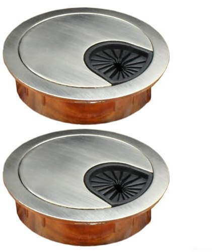 Jotekonoby Desk Cable Hole Cover 50mm Metal Grommet for Cable Management, Zinc Alloy Round Desktop Cable Organizer for Workspace, 2 Pack(Brushed 50mm)
