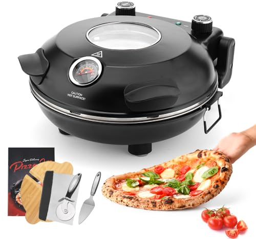 YIBAKE Electric-Pizza-Oven-Indoor, 12 Inches Countertop Cooker,800℉ Electric Pizza Maker with Timer, Ceramic Stone, Viewing Window, Complete Accessory Kit, Black