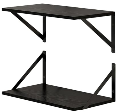 Vexnaro Wandregal 2er Set, Bücherregal Wand mit Metall Halterung, Regal Wand aus Holz Schweberegal Wandboard, für Wohnzimmer, Küche, Schlafzimmer, Büro, Badezimmer, (Schwarz)