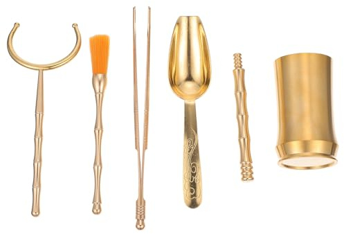 BESPORTBLE Lot de 5 Ustensiles Cylindriques en Cuivre Pur pour Cérémonie du Thé Chinoise Accessoires de Service à Thé Boîte de Rangement Compacte Dorée et Maison