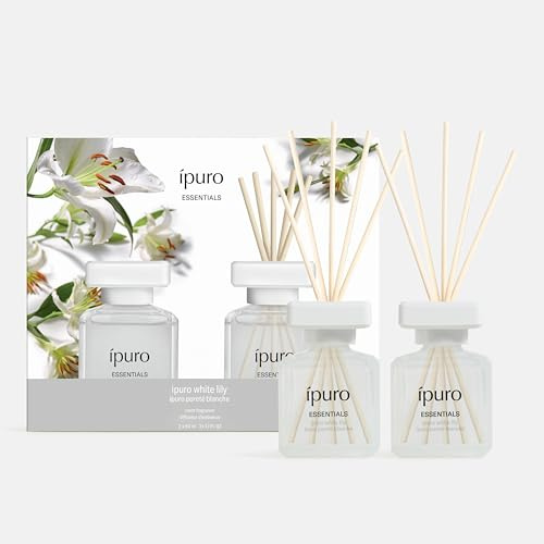 ipuro Essentials WHITE LILY Raumduft mit Stäbchen 2x50 ml - Raumerfrischer mit Pfirsich, Maiglöckchen, Jasmin, Nelke, weißem Moschus & Zedernholz Duft Aroma - Diffuser mit Stäbchen - Lufterfrischer