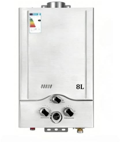 Calentador de Agua de Gas 8L,Calentador de Agua Butano, 8 L/min Pantalla LED Compatible con Butano y Propano, Calentador de Agua Instantaneo para Uso Doméstico y Camping. (Blanco 8L)