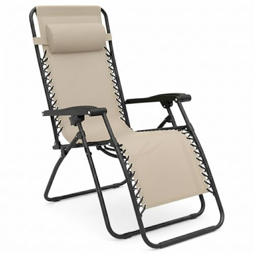 Marvin Sdraio Reclinabile Gravity da Giardino, Lettino Relax Pieghevole in Acciaio con Schienale Regolabile e Sistema di Blocco, Poltrona Prendisole per Terrazzo, Piscina, Spiaggia e Outdoor (Tortora)