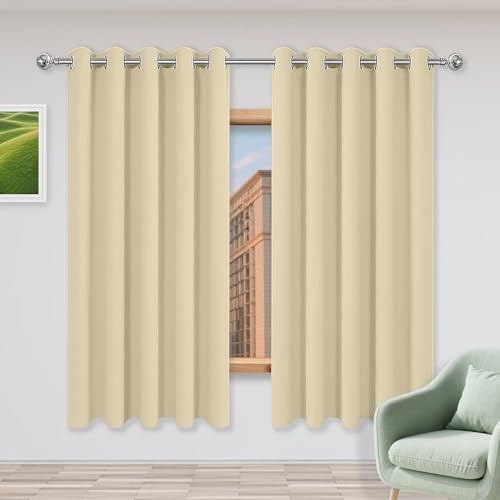 Termiska gardiner med öljetter 220 x 285 cm tjockt tyg isolerade draperier för vardagsrum och sovrum storlekar krämfärg