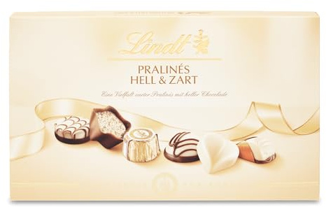 Lindt Schokolade - Pralinen Hell & Zart | Pralinés-Schachtel mit 21 heller Pralinen in 7 köstlichen Sorten mit und ohne Alkohol | Pralinengeschenk | Schokoladengeschenk | 200 g (1er Pack)