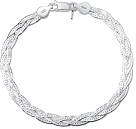 Amberta Damen 925 Sterling Silber Kettenarmband 5 mm Fischgrätenmuster Design Länge 19 cm: Silber