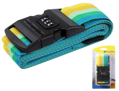 Travel Blue Luggage Strap 3 Dial Combination - Travel Essentials, Kofferband Gurt, Koffergurt, 200cm Länge - Gepäckband ideal über Kreuz mit Feste Schnalle & Namensschild verstellbare (Light)