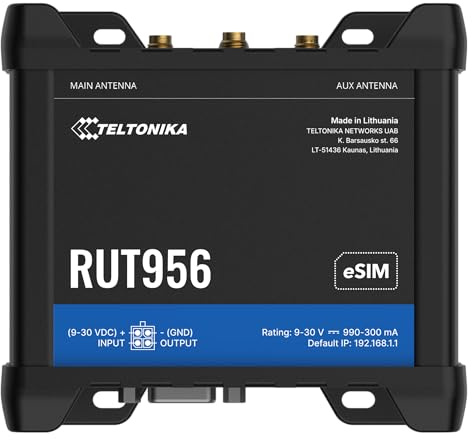 Teltonika RUT955 LTE 4G Router, Nero, 80 x 106 x 46 mm