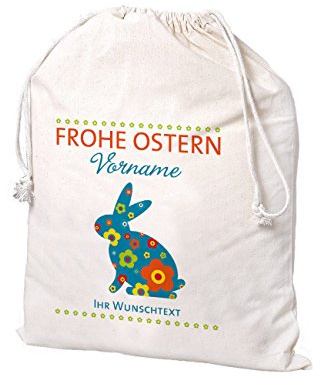 Herz & Heim® Baumwollsack - Frohe Ostern - mit Aufdruck des Namens und Wunschext