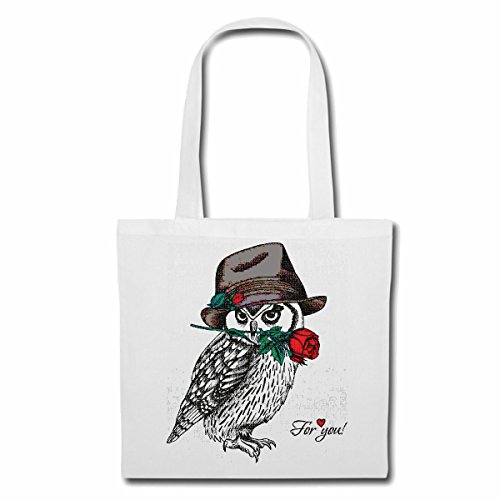 Reifen-Markt Tasche Umhängetasche EULE UHU MIT HUT UND ROSEN LIFESTYLE FASHION STREET WEAR HIPHOP LEGENDARY SALSA Einkaufstasche Schulbeutel Turnbeutel in Weiß