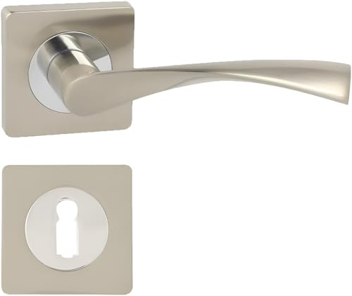 domino Türgriff ROMANA-QR M6/M9 BB-Buntbart Drückergarnitur für Zimmertüren Türdrücker-Set Rosetten-Garnitur Türbeschläge/Farbe:Chrom Glänzend/Nickel/Material:Aluminium