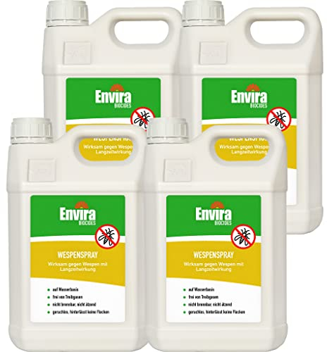 Envira Wespen Abwehrspray 4 x 5 Liter - Wespen vertreiben - Spray mit Langzeitwirkung gegen Wespen - Mittel gegen Wespen für Wohnung, Dachboden, Garten - Effektive Wespen-Abwehr