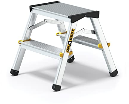 DRABEST SCALETTE SERIE PRO 2x2 Step Scala Bifacciale in Alluminio per Uso Domestico 150kg – Scaletta in Alluminio – Scale Multiuso – Scaletta Pieghevole – 39x41x20cm