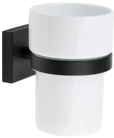 SMEDBO HOUSE Zahnputzbecher-Halter Zahnputzglas Wand-Halter Set schwarz Porzellan RB343P