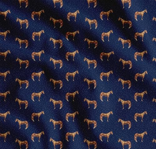 Soimoi Blau Baumwoll-Popeline Stoff Pferd & dot Tier Stoff Meterware 42 Zoll breit