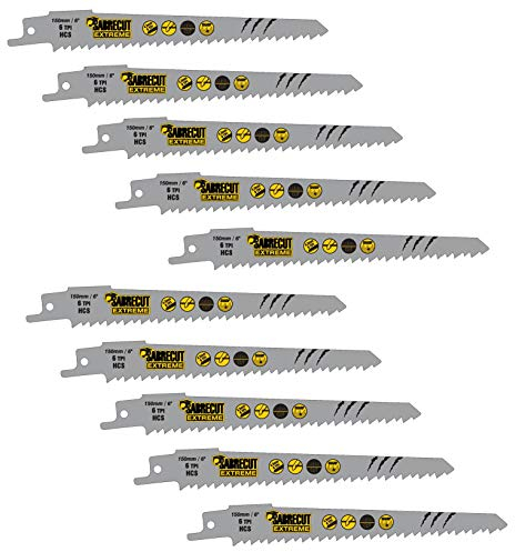 10 x SabreCut SCRS644D_10 150 mm 6 TPI S644D Lame per sega a sciabola alternative per taglio veloce del legno compatibili con Bosch Dewalt Makita e molti altri