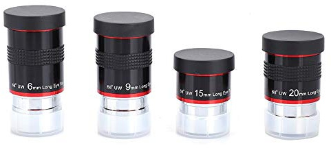 Taidda Kit Ocular Ultra Gran Angular de Alivio Ocular Largo, 1,25 Pulgadas 68 ° 6 y 9 y 15 y 20 mm con Buena corrección de Color y Contraste para el telescopio