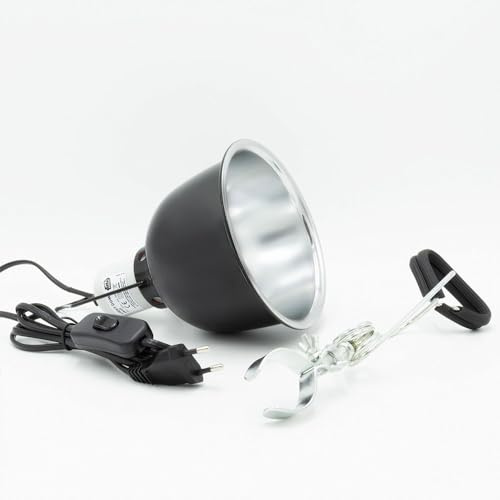 Terra Discount Light Dome Reflektor Klemmlampe in klein oder mittel, Schwarz mit E27 Fassung und Schalter, inkl. Befestigungsclip (klein)