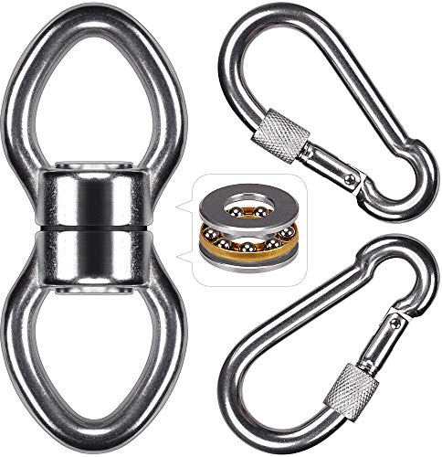 SELEWARE Wirbel für Hängesessel & Hängestühle, Drehwirbel mit 2 Karabinern, Silent Bearing Swing Swivel 360 ° -Drehzubehör zum Aufhängen für Baumschaukeln, Hängesessel, Kletterseil, Yoga