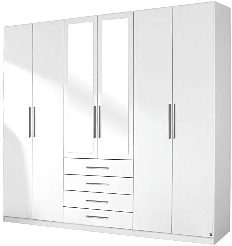 Kleiderschrank Schlafzimmerschrank Drehtürenschrank | 6-türig | Dekor | Alpinweiß | mit Spiegel