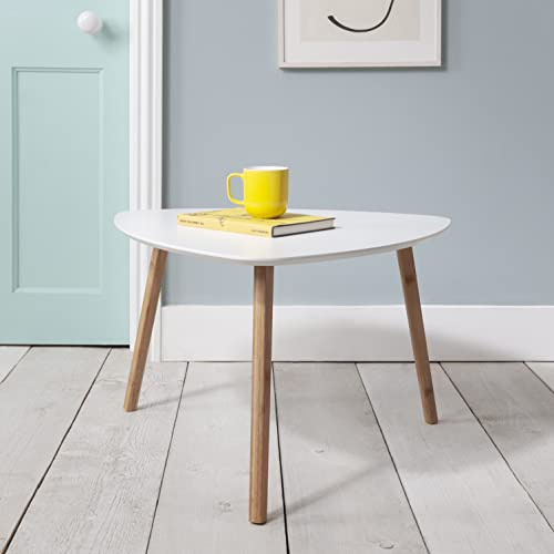 Noa and Nani Malme Coffee Side Table - Nordic Style Occasional End Table with Natural Pine Legs - Minimalist Scandi Living Room Furniture, Tripod Design -White