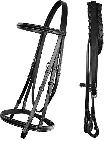 ExionPro Exion Traditionally Hunter Bridle with Laced Reins | Premium Leather English Bridle for Horses | Jumping Snaffle Bridle | Equestrian Tack for Show Ring, Schooling & Training